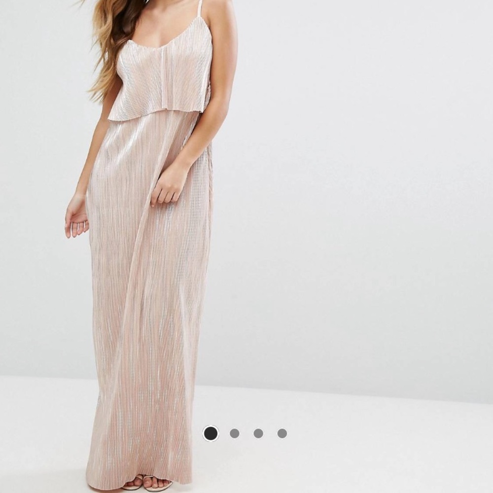 Club L Plisse Metallic Overlay Frill Maxi Dress